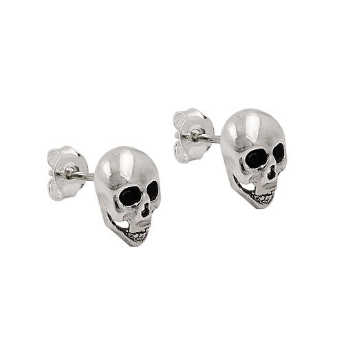 Stecker 10x7mm Totenkopf mit schwarzen Glassteinen gl?nzend Silber 925