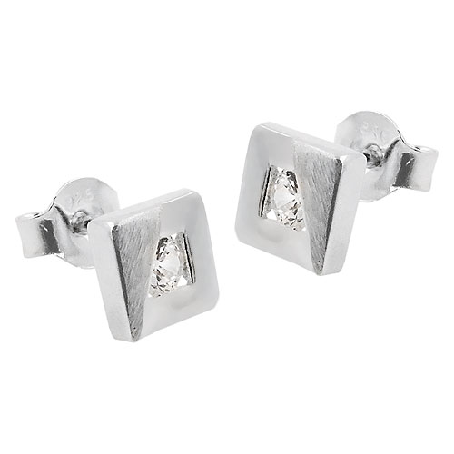 Stecker 6x6mm Viereck matt-glänzend mit Zirkonia Silber 925