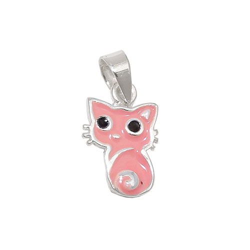 Anh?nger 11x8mm Katze rosa schwarz lackiert Silber 925