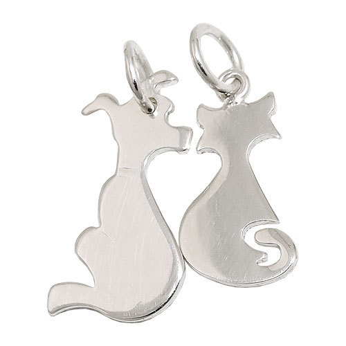 Anh?nger 20x20mm Doppelanh?nger Hund und Katze gl?nzend Silber 925