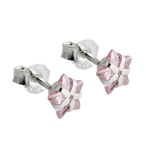 Stecker 6mm Stern Zirkonia rosa Silber 925