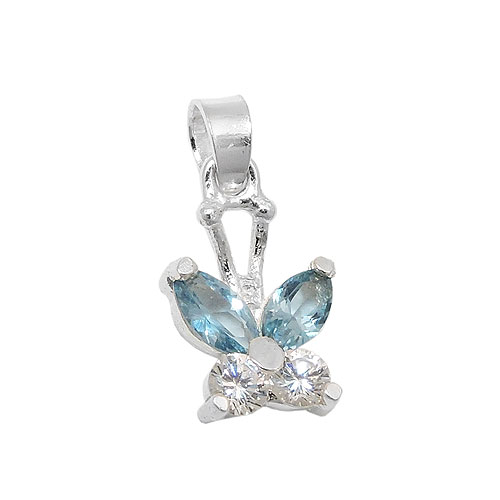 Anh?nger 11x9mm Schmetterling Zirkonia wei? und synthetischer Aquamarin Silber 925