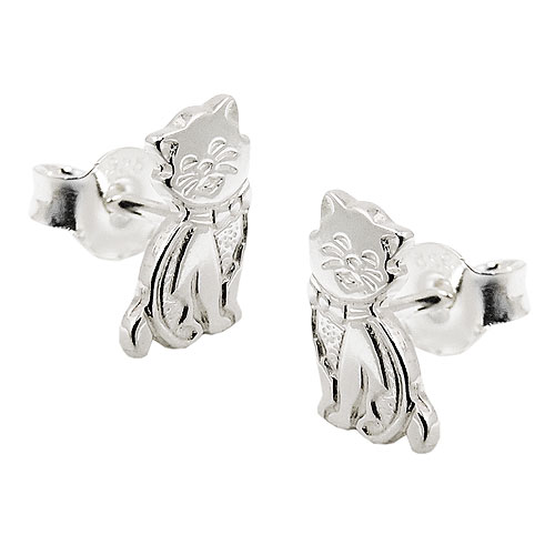 Stecker 8x6mm sitzende Katze gl?nzend Silber 925