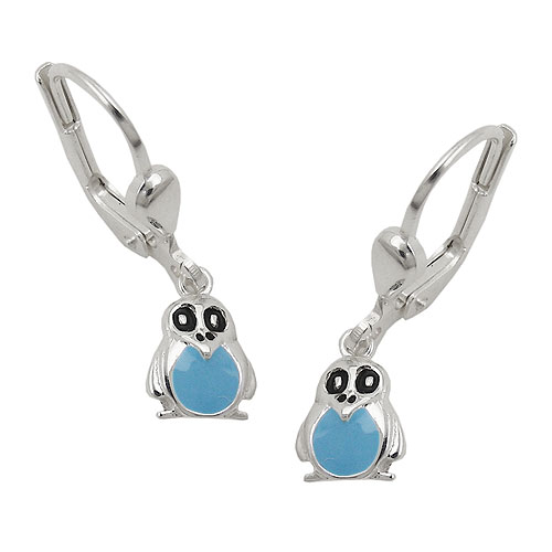 Ohrbrisur Ohrh?nger Ohrringe 22x6mm Pinguin hellblau lackiert Silber 925