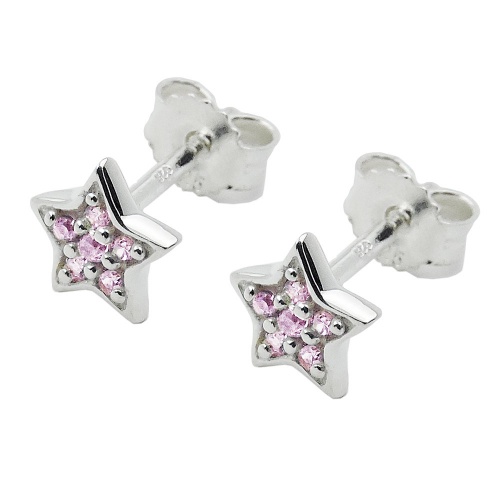 Stecker 6mm Stern mit Zirkonias pink Silber 925