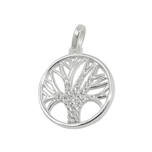 Anh?nger 15mm Baum des Lebens mit Zirkonias Silber 925
