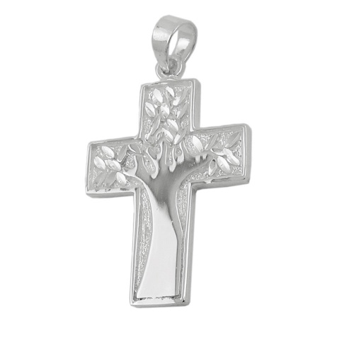 Anh?nger 22x16cm Kreuz mit Lebensbaum gl?nzend Silber 925