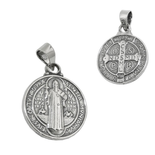 Anh?nger 14mm religi?se Medaille Sankt Benedikt Silber 925