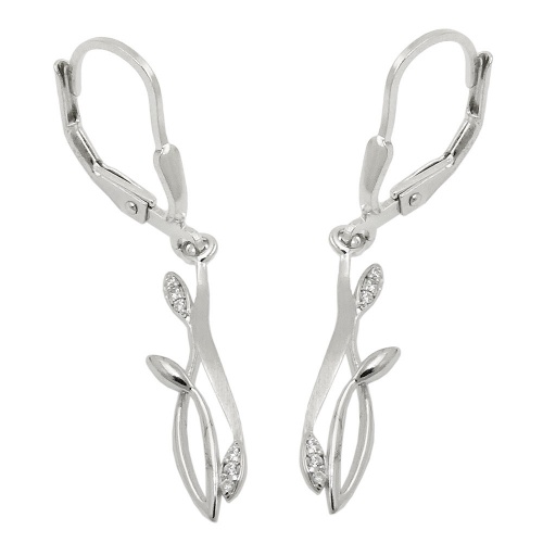 Ohrbrisur Ohrh?nger Ohrringe 37x6mm mit Zirkonias matt-gl?nzend rhodiniert Silber 925