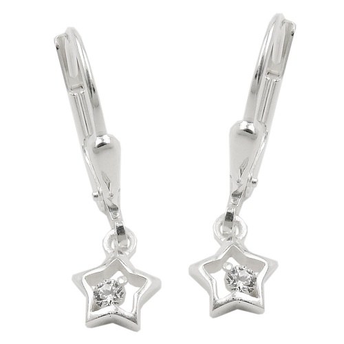 Ohrbrisur Ohrh?nger Ohrringe 22x6mm Stern mit Zirkonia gl?nzend Silber 925