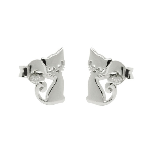 Ohrstecker Ohrring 9x6mm Katze gl?nzend rhodiniert Silber 925