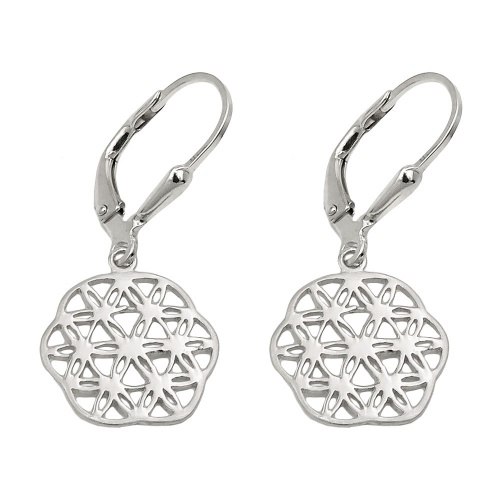 Ohrbrisur Ohrh?nger Ohrringe 30x13mm Blume des Lebens gl?nzend rhodiniert Silber 925