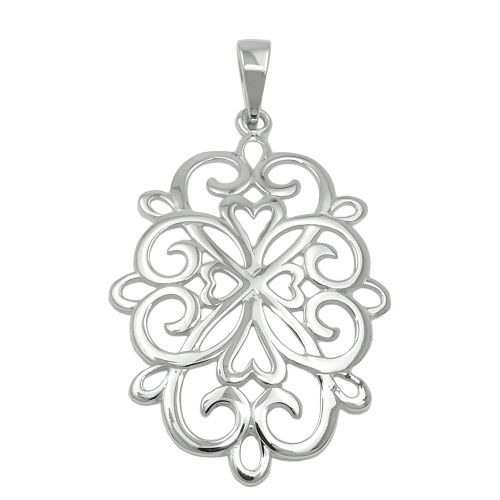 Anh?nger 27x19mm filigrane Blume gl?nzend rhodiniert Silber 925
