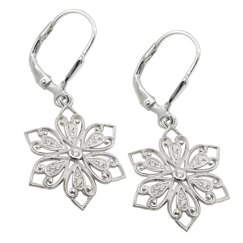 Ohrbrisur Ohrh?nger Ohrringe 35x18mm filigrane Blume mit Zirkonias rhodiniert Silber 925