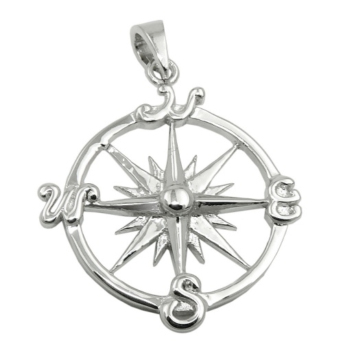 Anh?nger 20mm Windrose Kompassrose gl?nzend rhodiniert Silber 925