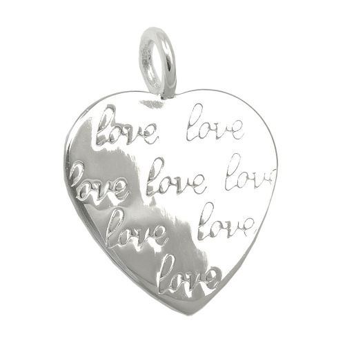 Anh?nger 19x18mm Herz Pr?gung -love- gl?nzend Silber 925