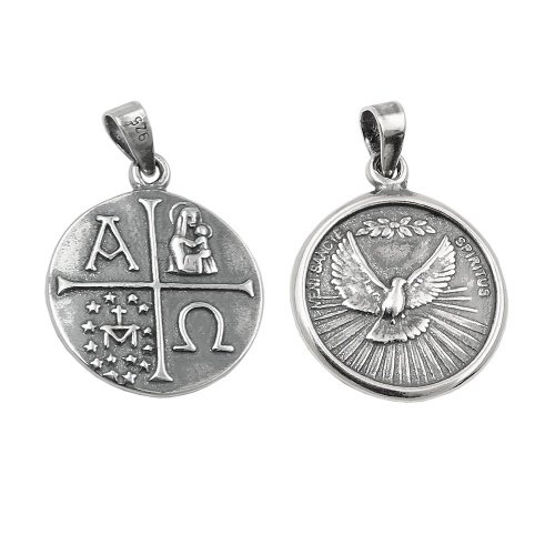 Anh?nger 15mm Medaille Taube christliche Symbole geschw?rzt Silber 925
