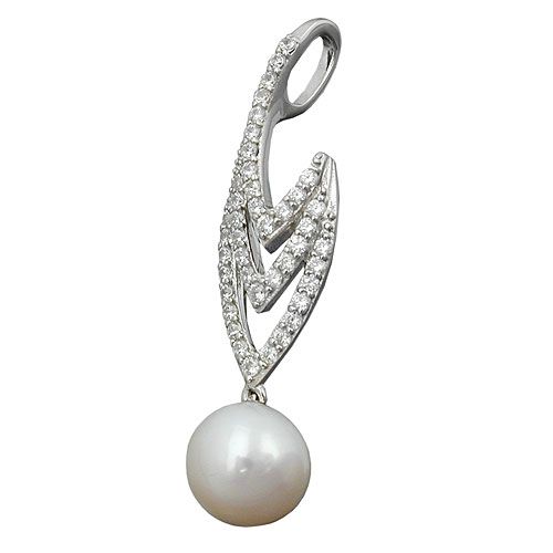 Anh?nger 36x9mm Zirkonias mit Zuchtperle Silber 925
