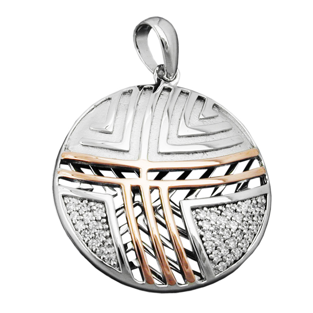 Anh?nger 24mm mit Zirkonias bicolor rhodiniert Silber 925