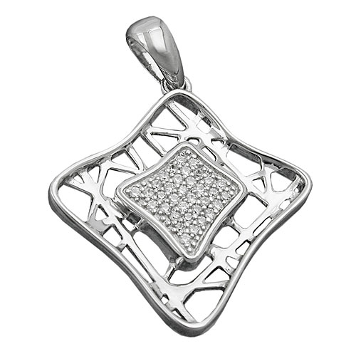 Anh?nger 23x23mm Viereck Zirkonias gl?nzend rhodiniert Silber 925