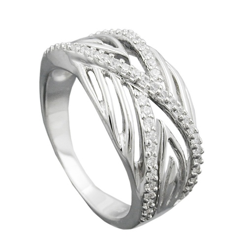 Ring 11mm mit vielen Zirkonias gl?nzend rhodiniert Silber 925 Ringgr??e 60