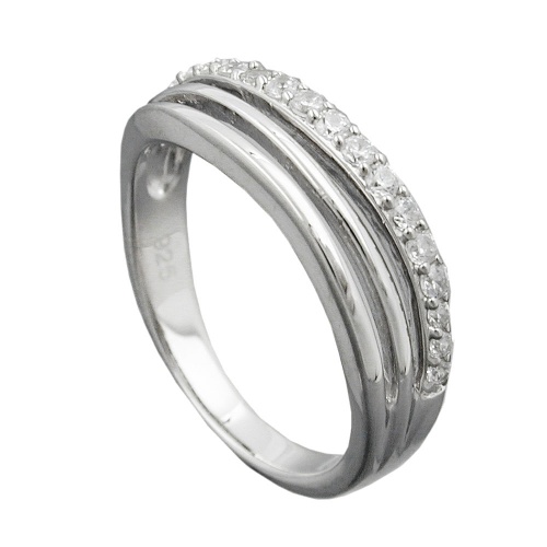Ring 6mm mit Zirkonias gl?nzend rhodiniert Silber 925 Ringgr??e 56