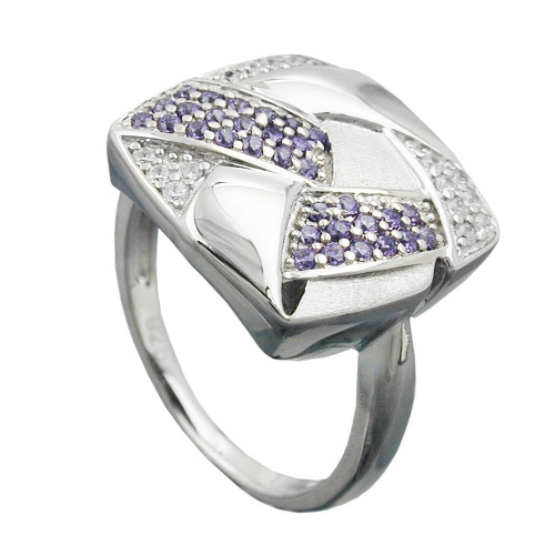 Ring 16x16mm mit Zirkonias lila-wei? matt-gl?nzend rhodiniert Silber 925 Ringgr??e 54