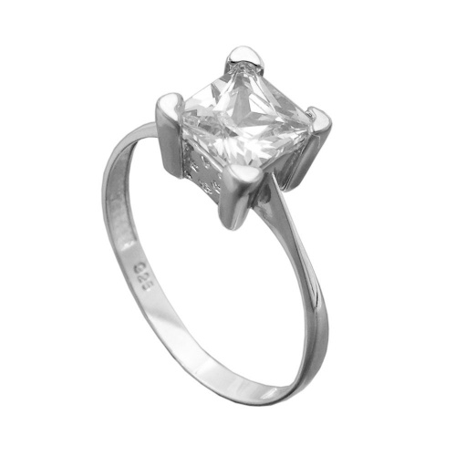 Ring 8mm einzelner Zirkonia glänzend rhodiniert Silber 925 Ringgröße 60