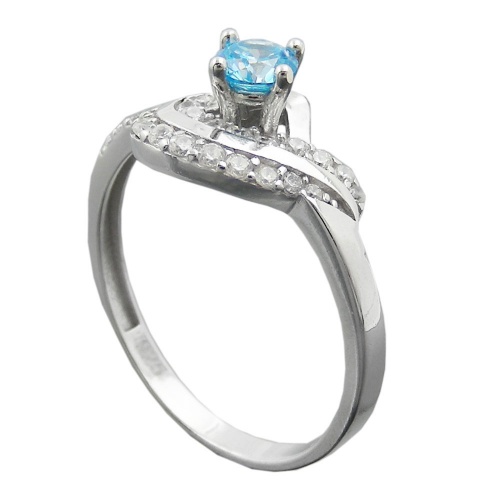 Ring 10mm Zirkonias aqua und wei? gl?nzend rhodiniert Silber 925 Ringgr??e 58