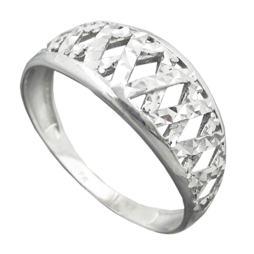 Ring 9mm Muster ausgestanzt glänzend diamantiert rhodiniert Silber 925 Ringgröße 57