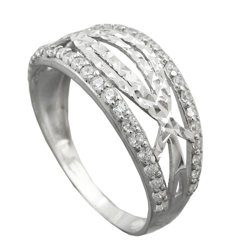 Ring 9mm mit Zirkonias gl?nzend diamantiert rhodiniert Silber 925 Ringgr??e 58