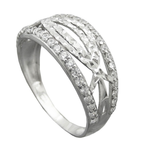 Ring 9mm mit Zirkonias glänzend diamantiert rhodiniert Silber 925 Ringgröße 59