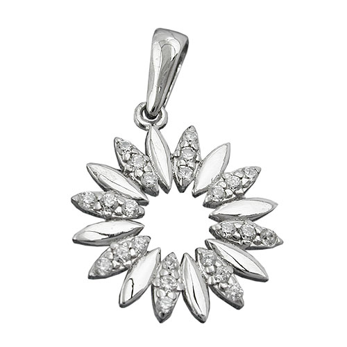 Anh?nger 14mm Blume mit Zirkonias gl?nzend rhodiniertSilber 925