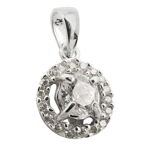 Anh?nger 14mm Blume mit Zirkonias gl?nzend rhodiniert Silber 925