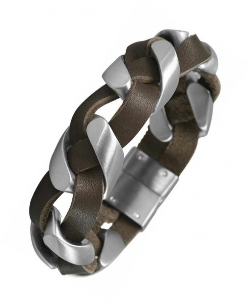 Armband Leder geflochten braun Edelstahl