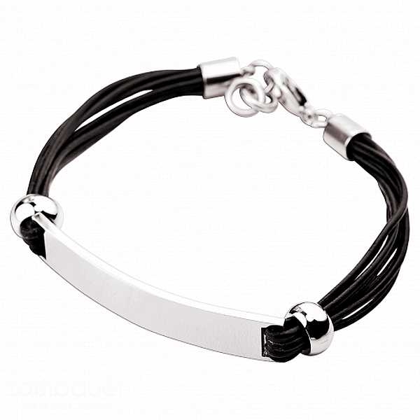 Armband Leder schwarz Edelstahl ID Gravurplatte