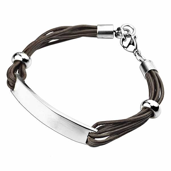 Armband Leder braun Edelstahl ID Gravurplatte