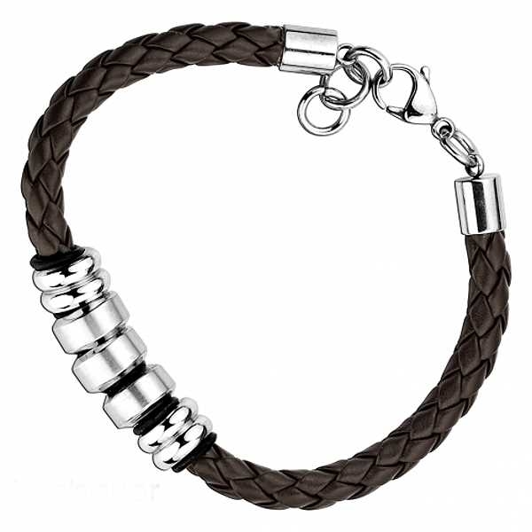 Armband Leder braun Edelstahl Ringe