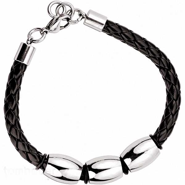 Armband Leder schwarz Edelstahl Elemente