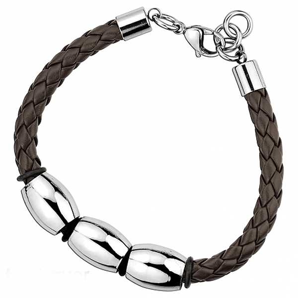 Armband Leder braun Edelstahl Elemente