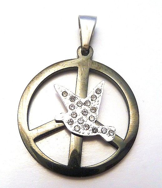 Anh?nger Edelstahl Peace mit Taube und Zirkonia