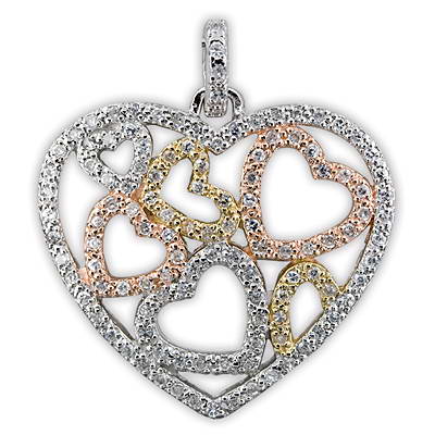 Silberanh?nger 925/- Sterling Silber Herz Zirkonia tricolor