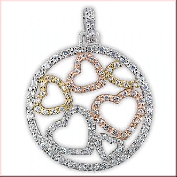 Silberanh?nger 925/- Sterling Silber Kreis Zirkonia tricolor