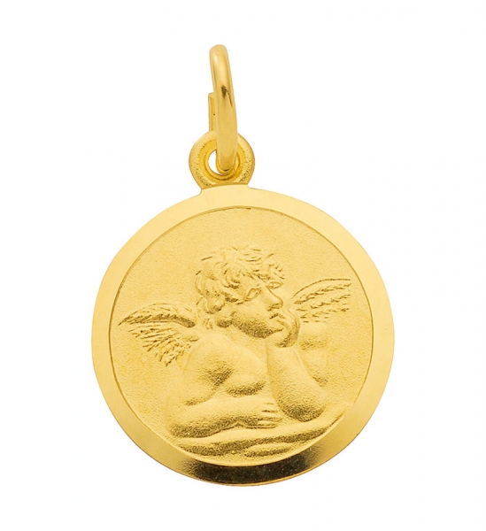Anhänger Medaille Amor Engel "Gott schütze Dich" 10mm 333 GOLD