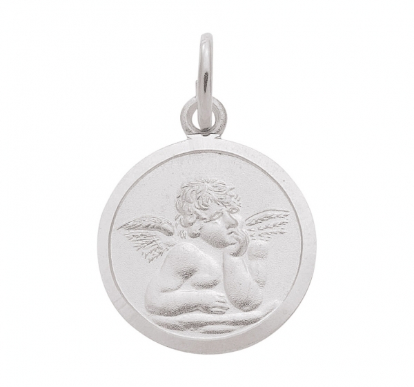Anh?nger Medaille Amor Engel rund 12mm in edlem 585 WEISSGOLD