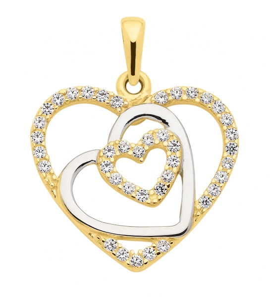 Anh?nger 3 Herzen bicolor 16mm mit Zirkonia 8Kt 333 GOLD
