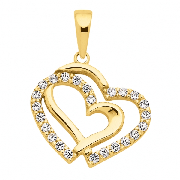 Anh?nger 2 Herzen 12mm mit Zirkonia 8Kt 333 GOLD