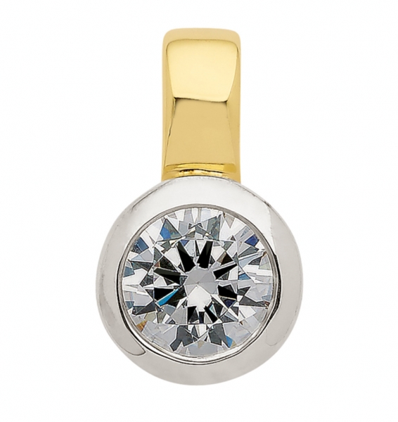 Anh?nger bicolor 13mm Zirkonia 14Kt 585 GOLD