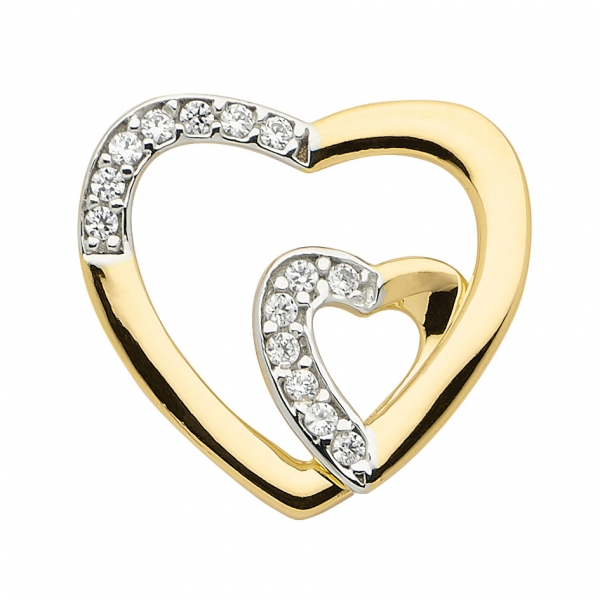 Anh?nger 2 Herzen 14mm mit Zirkonia 8Kt 333 GOLD