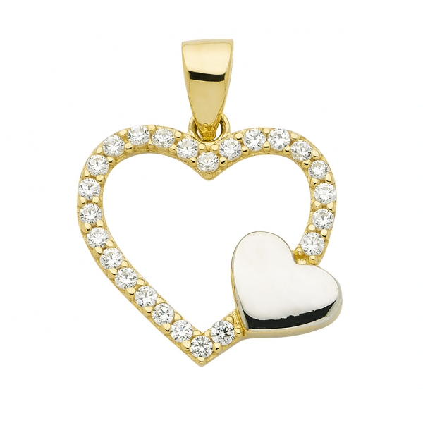 Anh?nger 2 Herzen 14mm mit Zirkonia 8Kt 333 GOLD